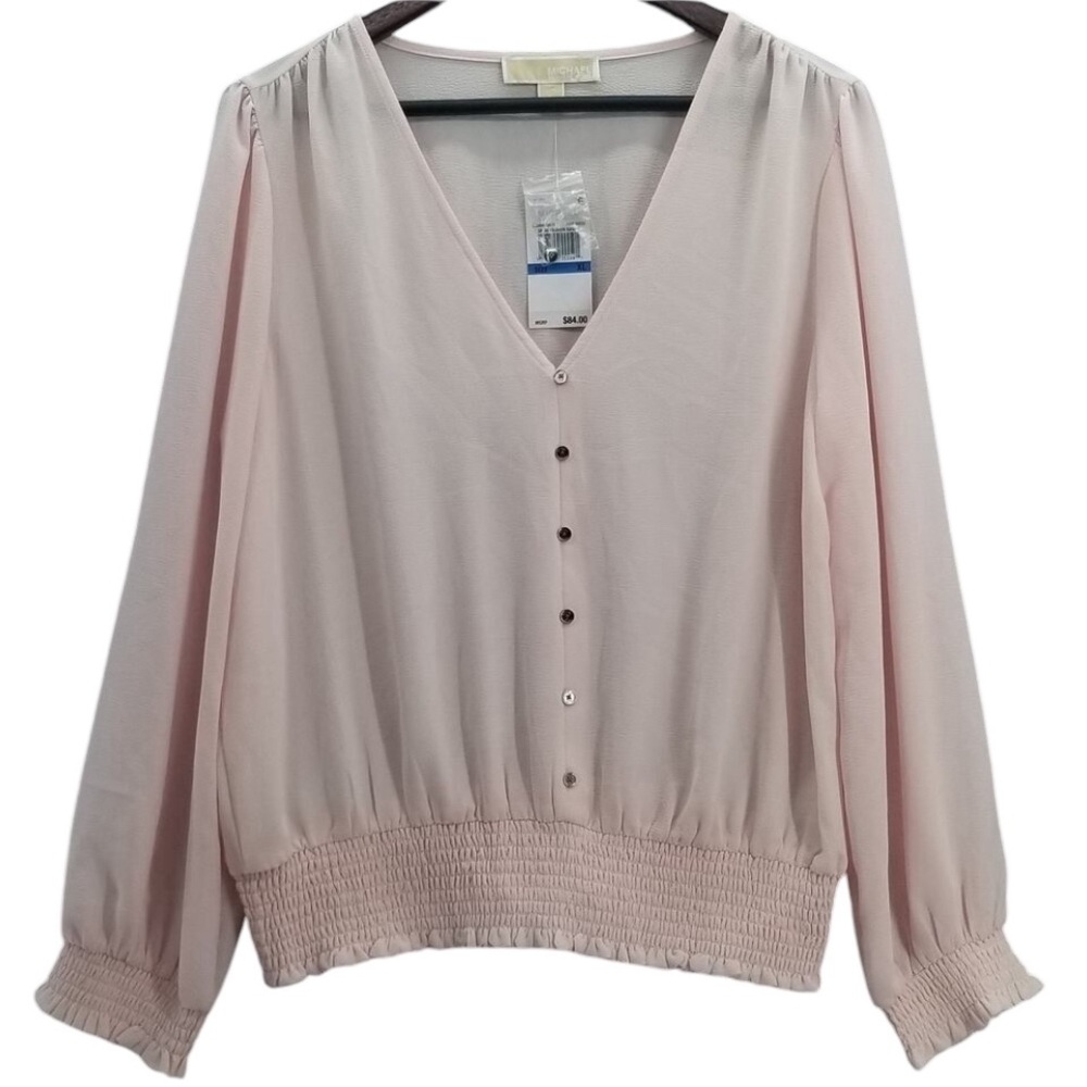 Micheal Kors XL light pink long sleeve v- neck blouse NWT